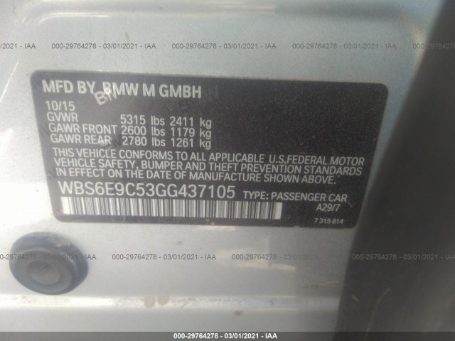 VIN: WBS6E9C53GG437105 BMW M6 2016