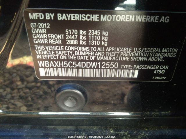 VIN: WBAXH5C54DDW12550 BMW 5 SERIES 2012
