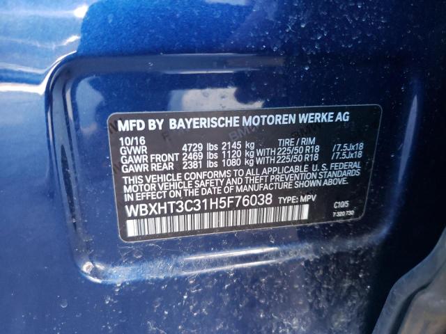 VIN: WBXHT3C31H5F76038 BMW X1 XDRIVE2 2017