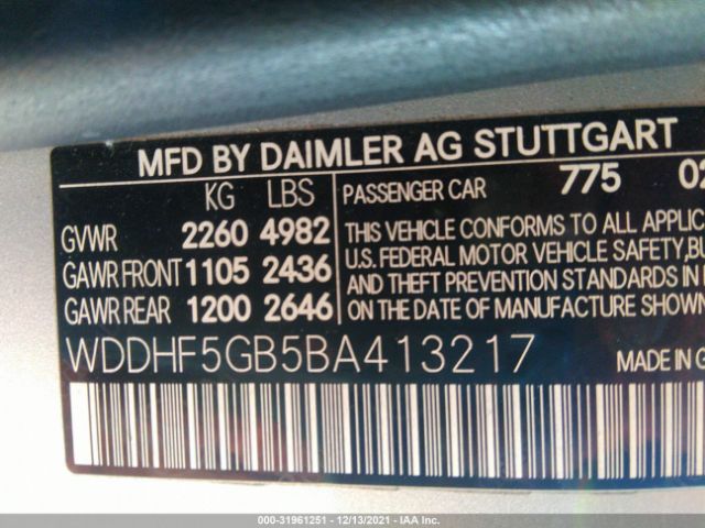 VIN: WDDHF5GB5BA413217 Mercedes-benz E-class 2011