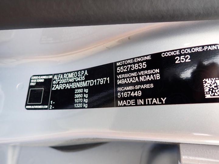 VIN: ZARPAHBN8M7D17971 Alfa Romeo Stelvio 17- 2021