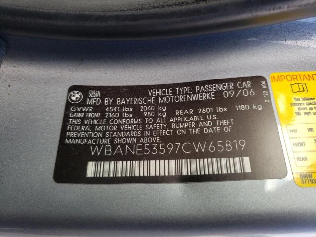 VIN: WBANE53597CW65819 BMW 525 I 2007