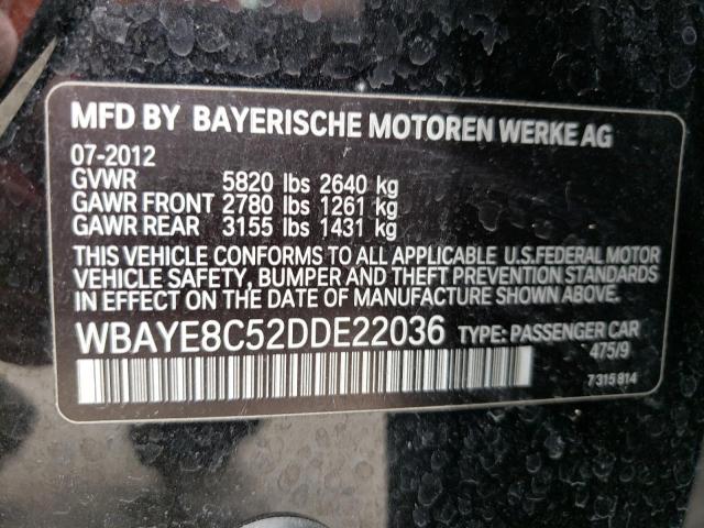 VIN: WBAYE8C52DDE22036 BMW 750 LI 2013