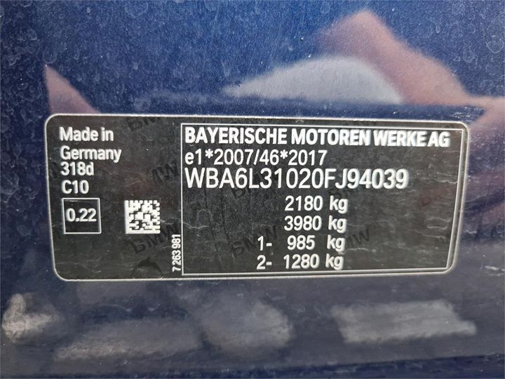 VIN: WBA6L31020FJ94039 BMW 3-SERIE 2020