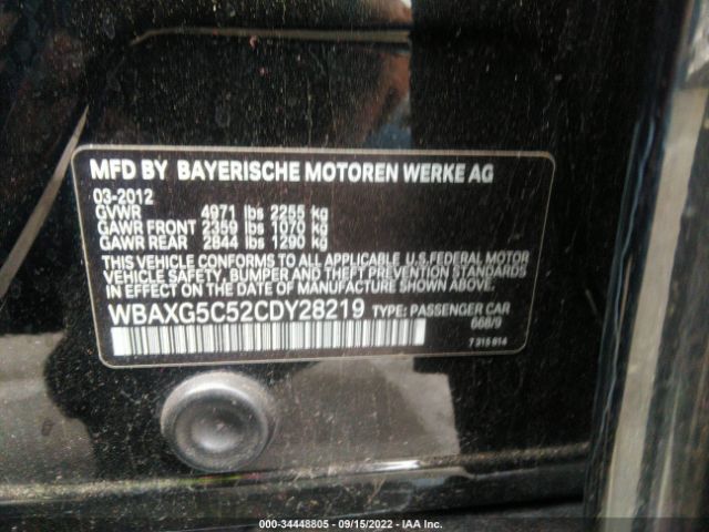 VIN: WBAXG5C52CDY28219 BMW 5 SERIES 2012