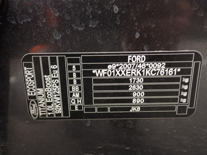 VIN: WF01XXERK1KC76161 Ford Ecosport 2019