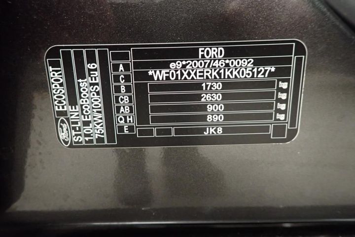 VIN: WF01XXERK1KK05127 Ford Ecosport 2019