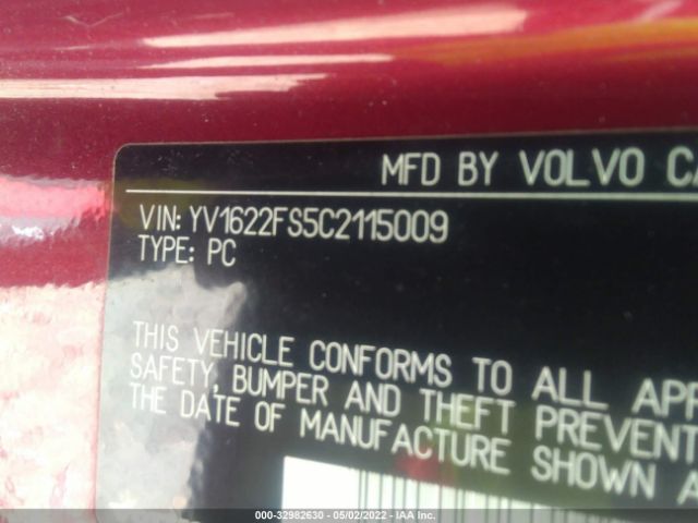 VIN: YV1622FS5C2115009 VOLVO S60 2012