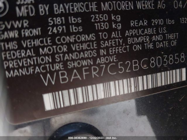 VIN: WBAFR7C52BC803858 BMW 535I 2011