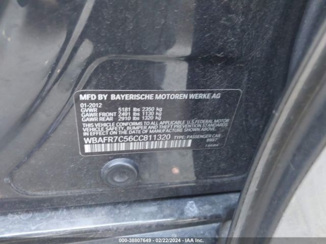 VIN: WBAFR7C56CC811320 BMW 535I 2012