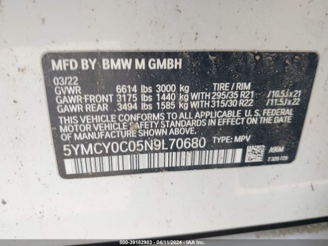 VIN: 5YMCY0C05N9L70680 BMW X6 M 2022