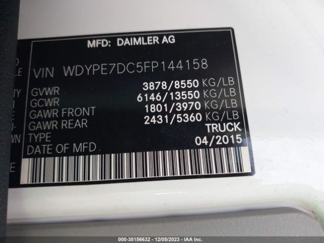 VIN: WDYPE7DC5FP144158 FREIGHTLINER SPRINTER 2500 2015